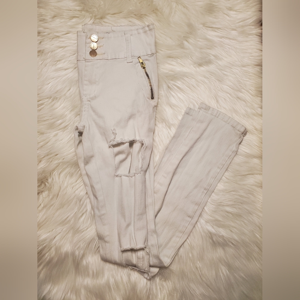 Stylish Cream Cropped Pants with Gold Accents